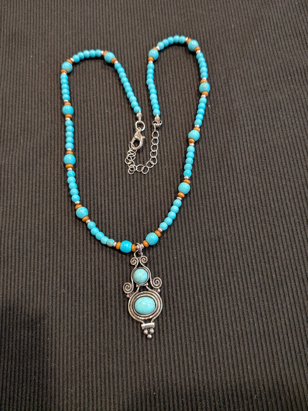 B#4: Turquoise Beaded Pendant Necklace 11"- Women Jewelry
